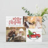 レトロクリスマスレッドトラック素朴2 PHOTO Greeting シーズンカード (スタンド正面)