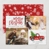 レトロクリスマスレッドトラック素朴2 PHOTO Greeting シーズンカード (正面/裏面)