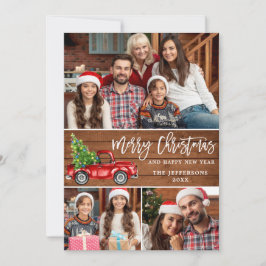レトロクリスマスレッドトラック素朴3 PHOTO Greeting シーズンカード
