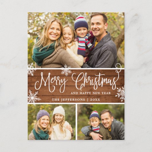 レトロクリスマスレッドトラック素朴3 PHOTO Greeting ポストカード (正面)