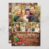 レトロクリスマスレッドトラック素朴4 PHOTO Greeting シーズンカード (正面/裏面)