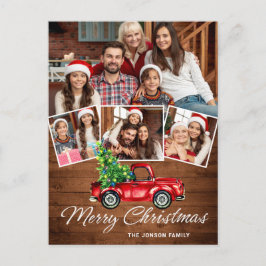 レトロクリスマスレッドトラック素朴4 PHOTO Greeting ポストカード