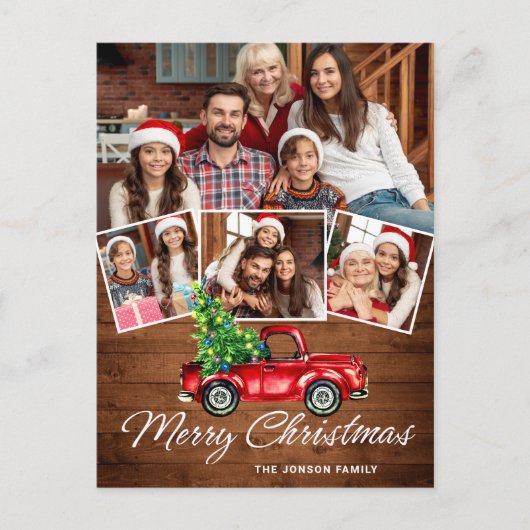レトロクリスマスレッドトラック素朴4 PHOTO Greeting ポストカード (正面)