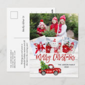 レトロクリスマスレッドトラック素朴4 PHOTO Greeting ポストカード (正面/裏面)