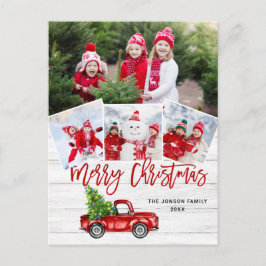 レトロクリスマスレッドトラック素朴4 PHOTO Greeting ポストカード