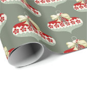 レトロクリスマスレッドホワイトグリーンオーナメント ラッピングペーパー (ロールコーナー)