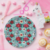 レトロクリスマスロボットとポインセチア ペーパープレート (パーティー)