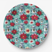 レトロクリスマスロボットとポインセチア ペーパープレート (正面)