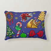 レトロクリスマスヴィンテージカラフルブルーレッドグリーン アクセントクッション (正面)