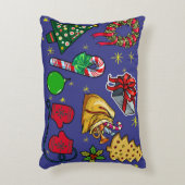 レトロクリスマスヴィンテージカラフルブルーレッドグリーン アクセントクッション (正面(垂直))