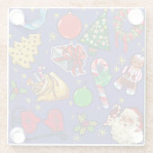 レトロクリスマスヴィンテージカラフルブルーレッドグリーン ガラスコースター (裏面)