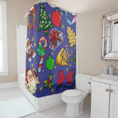 レトロクリスマスヴィンテージカラフルブルーレッドグリーン シャワーカーテン (インサイチュ)
