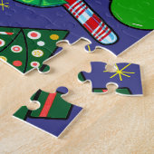 レトロクリスマスヴィンテージカラフルブルーレッドグリーン ジグソーパズル (側面)