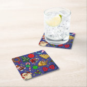 レトロクリスマスヴィンテージカラフルブルーレッドグリーン スクエアペーパーコースター (インサイチュ)