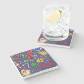 レトロクリスマスヴィンテージカラフルブルーレッドグリーン ストーンコースター (横)