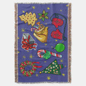 レトロクリスマスヴィンテージカラフルブルーレッドグリーン スローブランケット (正面縦)