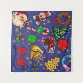 レトロクリスマスヴィンテージカラフルブルーレッドグリーン タペストリー (正面(横))