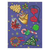 レトロクリスマスヴィンテージカラフルブルーレッドグリーン テーブルクロス (正面)