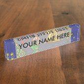 レトロクリスマスヴィンテージカラフルブルーレッドグリーン デスクネームプレート (側面)