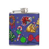 レトロクリスマスヴィンテージカラフルブルーレッドグリーン フラスク (正面)