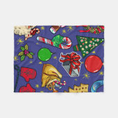 レトロクリスマスヴィンテージカラフルブルーレッドグリーン フリースブランケット (正面(横))