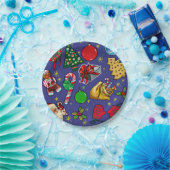 レトロクリスマスヴィンテージカラフルブルーレッドグリーン ペーパープレート (パーティー)