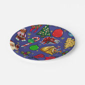 レトロクリスマスヴィンテージカラフルブルーレッドグリーン ペーパープレート (アングル)