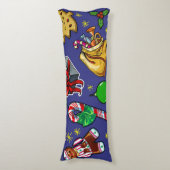 レトロクリスマスヴィンテージカラフルブルーレッドグリーン ボディピロー (正面縦)