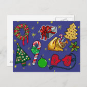 レトロクリスマスヴィンテージカラフルブルーレッドグリーン ポストカード (正面/裏面)