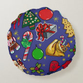 レトロクリスマスヴィンテージカラフルブルーレッドグリーン ラウンドクッション (裏面)
