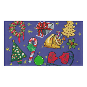 レトロクリスマスヴィンテージカラフルブルーレッドグリーン 名札