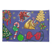 レトロクリスマスヴィンテージカラフルブルーレッドグリーン 枕カバー (裏面)