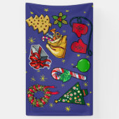 レトロクリスマスヴィンテージカラフルブルーレッドグリーン 横断幕 (縦)