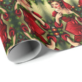 レトロクリスマスヴィンテージガールウーマンレッド小妖精や小人クラシック ラッピングペーパー (ロールコーナー)