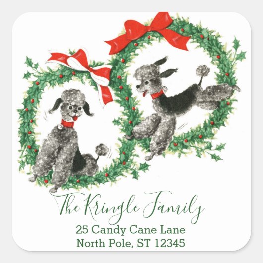 レトロクリスマスヴィンテージプードル差出人住所 スクエアシール (正面)