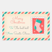 レトロクリスマス切手ラベル – ストッキング 長方形シール (正面)