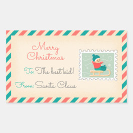 レトロクリスマス切手ラベル – Happy Boy 長方形シール