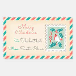 レトロクリスマス切手ラベル – Joy 長方形シール