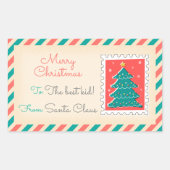 レトロクリスマス切手ラベル – Tree 長方形シール (正面)