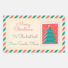 レトロクリスマス切手ラベル – Tree 長方形シール