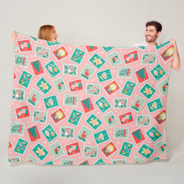 レトロクリスマス切手 フリースブランケット