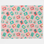 レトロクリスマス切手 フリースブランケット (正面(横))