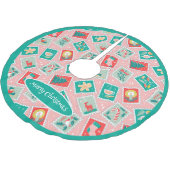 レトロクリスマス切手 ブラッシュドポリエステルツリースカート (アングル)