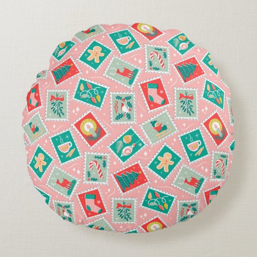レトロクリスマス切手 ラウンドクッション (正面)