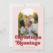 レトロクリスマス恵みピンクと赤のアーチ写真 シーズンカード (正面)