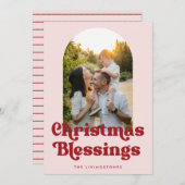 レトロクリスマス恵みピンクと赤のアーチ写真 シーズンカード (正面/裏面)