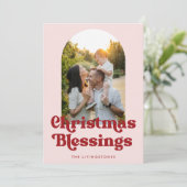 レトロクリスマス恵みピンクと赤のアーチ写真 シーズンカード (スタンド正面)