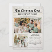 レトロクリスマス新聞家族フォトニュースレター シーズンカード (正面)