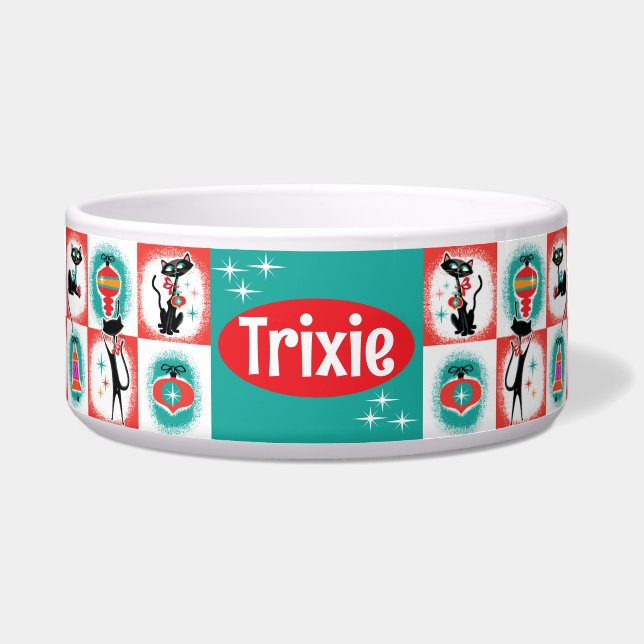 レトロクリスマス猫のフードボウル カスタマイズ可能 ボウル (正面)