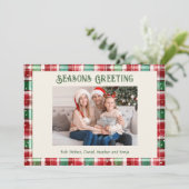 レトロクリスマス赤と緑の格子模様の家族写真 シーズンカード (スタンド正面)